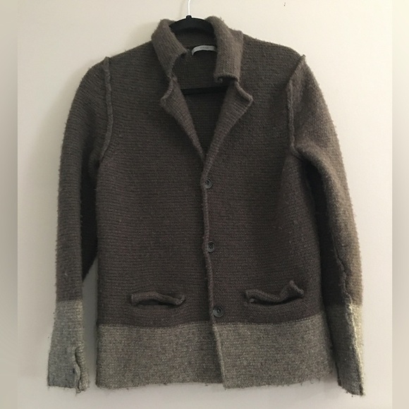 Women’s Cozy Two Tone  Grey Wool Blend Button Up Cardigan Sweater Size Large - Picture 1 of 10